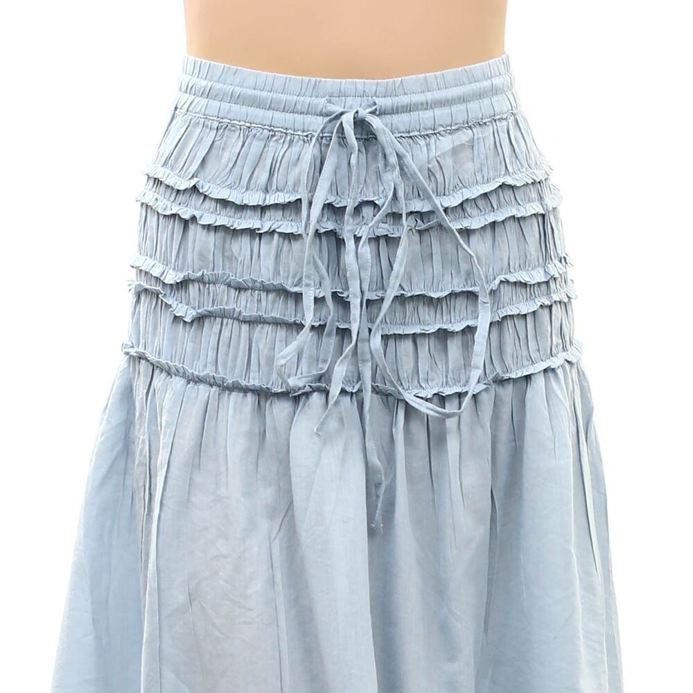 By Anthropologie Smocked Drawstring Midi Skirt Ruffle Tiered Pull-On L 291635 - Picture 4 of 8
